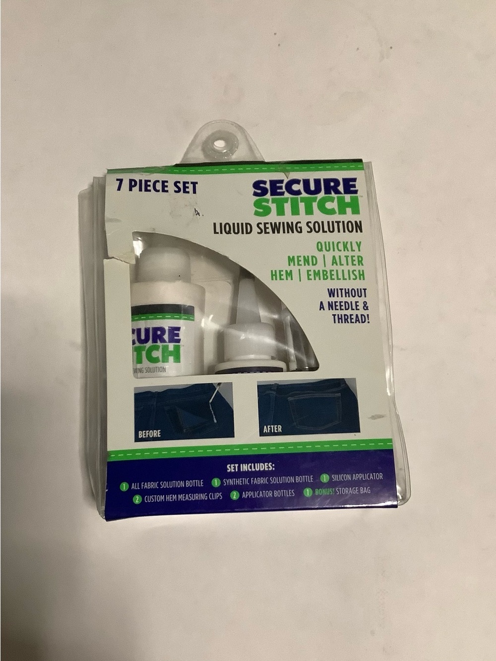 Secure Stitch Liquid Sewing Solution - White & Green Packaging